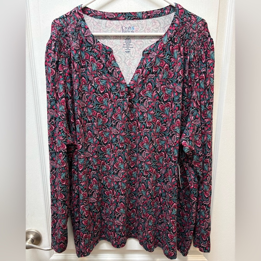 NWT Women’s Size 3X Croft & Borrow Floral Plant Designed Comfy Work Top